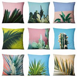 Pillow Beautiful Green Plants Fresh Palm Leaves Cactus Flowers Pillowcase Car Sofa Cover Home Decoration