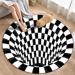 Carpets 3D Vortex Illusion Optical Carpet Modern Black Hole Round Area Rug Geometric Anti-slip Living Floor Mat Room Decor Home Rugs