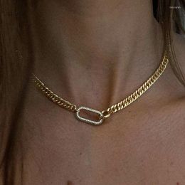 Choker Rhinestone Geometric Oval Chain Necklace For Women Gold Bold Punk Streetwear 2022 Fashion Designer