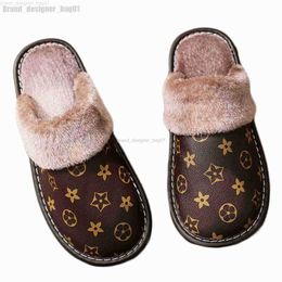 2022 New Winter Warm Thick Slippers Unisex PU Leather Slippers Printed Plush Cotton Slipper Indoor House Shoes Flat Cosy Home Slippers Winter Warm Flip Flops 110722H