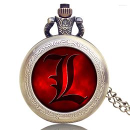 Pocket Watches Anime P1189 Watch 'L' Design Retro Bronze Quartz Gift 2023 Year