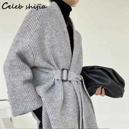 Women's Jackets New Sweater Cardigan for Women Autumn Winter 2022 Grey Vintage Chic Knitted Coat Female Korean Fashion Oversized Wool Clothing T221105