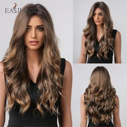 Synthetic Wigs Long Brown Golden Wavy Wigs for Women Daily Cosplay Female Chestnut Brown Fake Hair Heat Resistant Fiberfactory direct