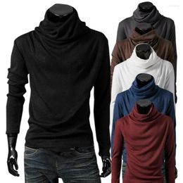 Men's Polos Fashion Long Sleeve Knitted T-Shirt Slim Male High Neck Solid Colour Top Cotton Pullover Autumn Casual Basic T-shirts