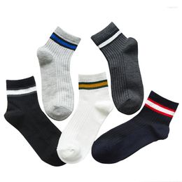 Men's Socks 5 Pairs Men Comfortable Stripe Patchwork Colour Men's Casual Sports Wild Cotton Boat White Black