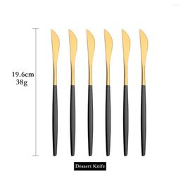 Dinnerware Sets 6Pcs Flatware Black Gold Dessert Knives Set Fruit Knife Cutlery Mirror Stainless Steel Kitchen Tableware Silverware