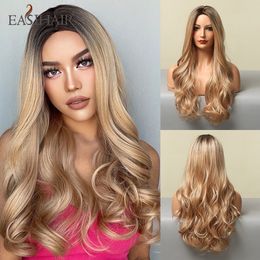 Ombre Black Golden Blonde Wigs Long Loose Wave Synthetic Wigs for Women Heat Resistant Fiber Daily Cosplay Fake Hairfactory direct