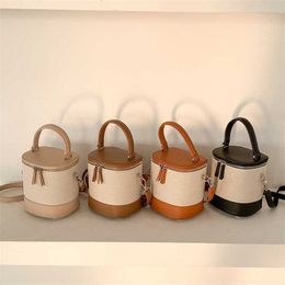 splicing cross slung bucket bag 2022 autumn style design women's versatile canvas bag hand bag