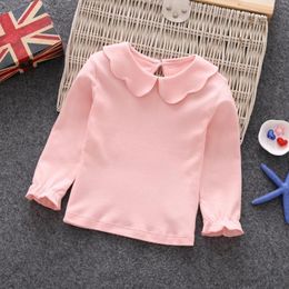 Kids Girls Shirts Solid Cotton Princess Tops Long Sleeve Children Tees with Turn Down Collar Fashion Toddler Clothing 9 Designs DW6811