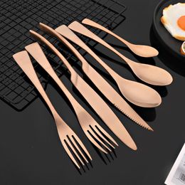 Dinnerware Sets 7Pcs/Lot Stainless Steel Set Service For 1 Luxury Cutlery Knife Fork Dessert Spoon Tableware Restaurant Flatware