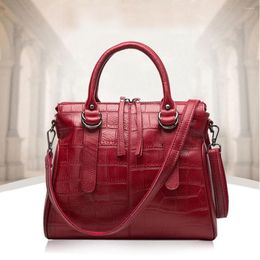 Duffel Bags Fashon Women Handbag Cow Genuine Leather Totes Ladies Shoulder Memssage Bag Red Crocodile Pattern