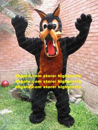 Black Coyote Wolf Mascot Costume Mascotte With Big Mouth Open Bigs Blacks Eyes Adult Outfit Suit Fancy Dress No.127