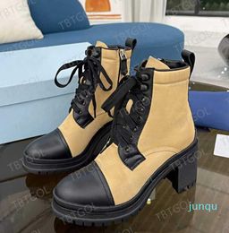 Designer Plaque Boots Lace Up platform Ankle Boot Women Nylon Black Combat Boots High Heel Winter Boot 7.5cm 9.5cm NO256