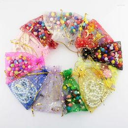 Jewellery Pouches 100Pcs Moon Stars Drawstring Organza Bags Small Gift For Wedding Party Valentine's Day