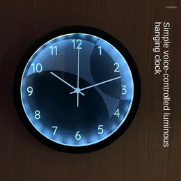 Wall Clocks Creative Geometric Simple Voice-activated Luminous Clock 12 Inches Living Room Bedroom Light Luxury Silent