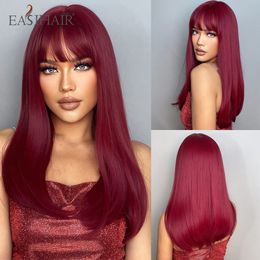 Wine Red Brown Women Wigs With Bangs Burgundy Straight Synthetic Wigs for Women Party Christmas Heat Resistant Fibersfactory direct