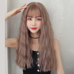 Hair Lace Wigs Women's Hair Net Red Long Head Fashion Wool Air Bangs Micro Curly Water Wavy Wig Set