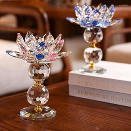 Candle Holders 7 Colors Crystal Glass Lotus Flower Metal Feng Shui Home Decor Big Tealight Stand Holder Candlestick