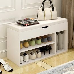 Clothing Storage Modern Solid Wood Shoe Cabinet Living Shelves Box Containing Chair Self Standing PU Leather Cushion Rack
