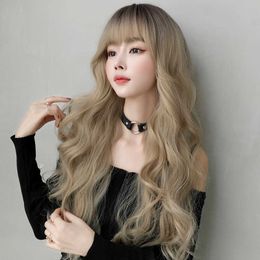 Hair Lace Wigs Gold Big Wave Wig Women's Wind Long Curly Hair Air Bangs