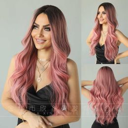 Hair Lace Wigs Wave Wig Women's Pink Brown Wind Split Long Curly Hair Cap