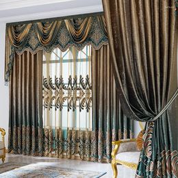 Curtain Set European Luxury Curtains With Valance For Living Room Bronzing Blue Ready Made 051