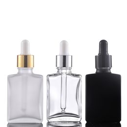 30ml Empty Clear Square Glass Bottles Eye Dropper Aromatherapy Perfume Transparent black Vials