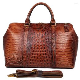 Duffel Bags Men Big Duffle Real Leather Women Travel Daypack Large Shoulder Handbag Crocodile Pattern Unisex Messenger Bag Cowhide Tote