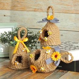 Sunflower Round Honeycomb Hanging Decoration Bee Festival Weaving Twine Craft Honeycomb Hanging Ring Hanging Decoration 1223499