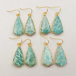 Dangle Earrings WT-E343 Wholesale Custom Bonzer Natural Green Chrysoprase With Gold Trim Unique Leaves Stone Eardrops For Jewellery