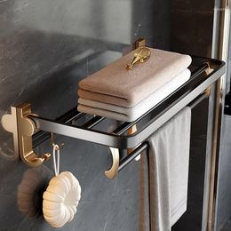 Bath Accessory Set Luxury Bathroom Accessories Hardware Space Aluminium Towel Rack Black Gold Shelf Storage With Hook