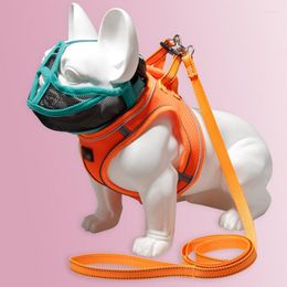 Dog Collars Pet Thin Mesh Breathable Reflective Chest Harness And Leash Suit Day Night Out Door Supplies For Small Medium Cat