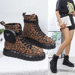 HBP Boots Large women's boots New leopard print thick soled Women's muffin gear lace up bag Short Women