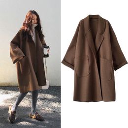 Women's Wool Blends Women's Autumn Winter Long Faux Wool Coat Outerwear Ladies Korean Cashmere Female Loose Overcoat Clothes Windbreaker Jacket 221107