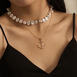 Pendant Necklaces WeSparking EMO Bohemian Pearl Bead Clavicle Necklace Vintage Gold Plated Boat Anchor Hook Fashion Jewelry