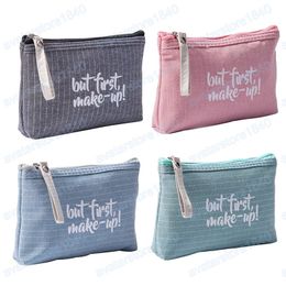 Women Zipper Canvas Make Up Bags Travel Small Cosmetic Bag for Makeup Lipstick Bag Solid Colour Female Pouch