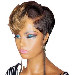 Hair Lace Wigs Wig Women's Short Straight Hair Partial Gradual Color Chemical Fiber Headgear