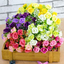 Decorative Flowers 21 Heads Artificial Diamond Rose Simulation Silk Bouquet Home Decor Party Wedding Decal Decoration