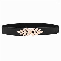 Belts Women Fashion Waist Leather Belt Narrow Stretch Dress Thin Metal Gold Elastic Buckle Waistband Accessories