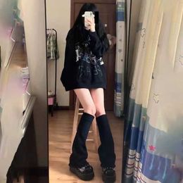 Socks Hosiery Black Harajuku Lolita Kawaii Socks Women Casual Y2k Aesthetic Leg Warmer Punk Alt Korean Fashion Gothic Baggy Knee Sleeve Leg T221116