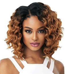 Hair Lace Wigs Black Gradient Brown Female Short Curly Hair Slanted Bangs Rose Net Chemical Fiber Headgear Ombre Wig