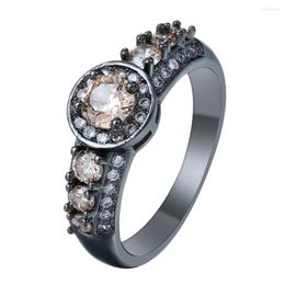 Wedding Rings Champagne CZ Zirconia Stone Vintage Black Gun Plated Promise Fashion Engagement Ring For Women Princess Jewellery
