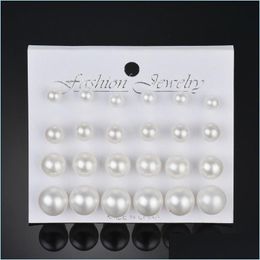 Stud Stud Simple Jewellery Big Small Pearl Earrings For Women Girls Fashion Bead Ball Wholesale Drop Delivery Dhxhf