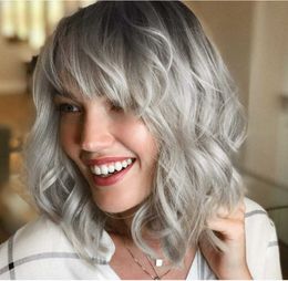 Hair Lace Wigs Bobble Female Short Curly Hair Gradual Sier Grey Rose Net Chemical Fibre Headset Wigs