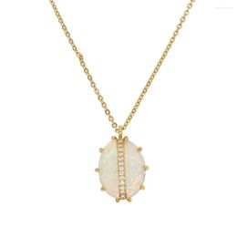 Choker Gold Colour Big Opal Drop Pendant Necklace Delicate Long Chain White Cz Charm Jewellery For Femmale Party Dress