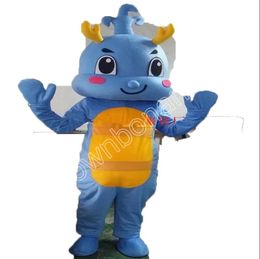 halloween Blue Dragon Mascot Costumes Cartoon Character Outfit Suit Xmas Outdoor Party Outfit Adult Size Promotional Advertising Clothings