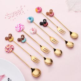 Dinnerware Sets Stainless Steel Titanium Spoon Doughnut Coffee Dessert Fork Creative Macaroon Tableware Wedding Ceremony Cutlery Set