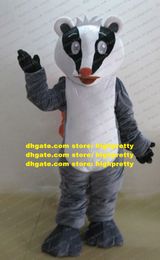 Handsome Mascot Costume White Grey Badger Meles Meles Chipmunk Eutamias Chipmuck Small Round Ears Whites Light Eyebrows No.6281