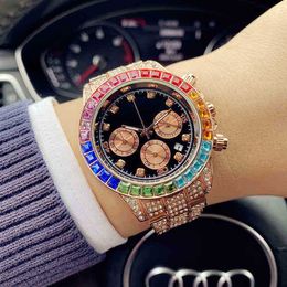 Authentic Atmospheric Rainbow Diamond Inlaid Mens Fashion Watch Female Students Full Drill Non-automatic Mechanical