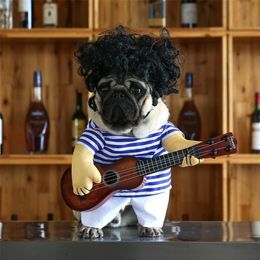 Забавный домашний гитарист косплей для собачьего костюма Гитарист, одеваясь на вечеринку на вечеринке, новогодние одежды для маленьких французских собачьих кошек 3 Y2003302444